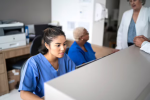Nurse working on computer