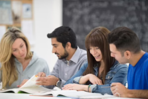 Adult students studying together
