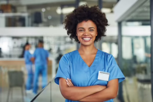 Smiling nurse in hospital