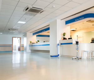 Nurse Station In Empty Hallway